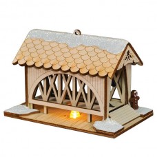 NEW - Ginger Cottages Wooden Ornament - Covered Bridge with Horse and Sleigh